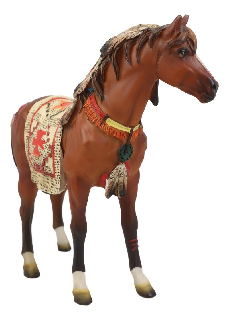 Ebros Gift Ebros Equestrian Tribal Navajo Medicine Spirit Horse with Painted Tapestry Saddle Hand Crafted Statue 9.5" Long Native American Indian Symbols Palm Feathers Stallion Animal Decor Sculpture - Image 4